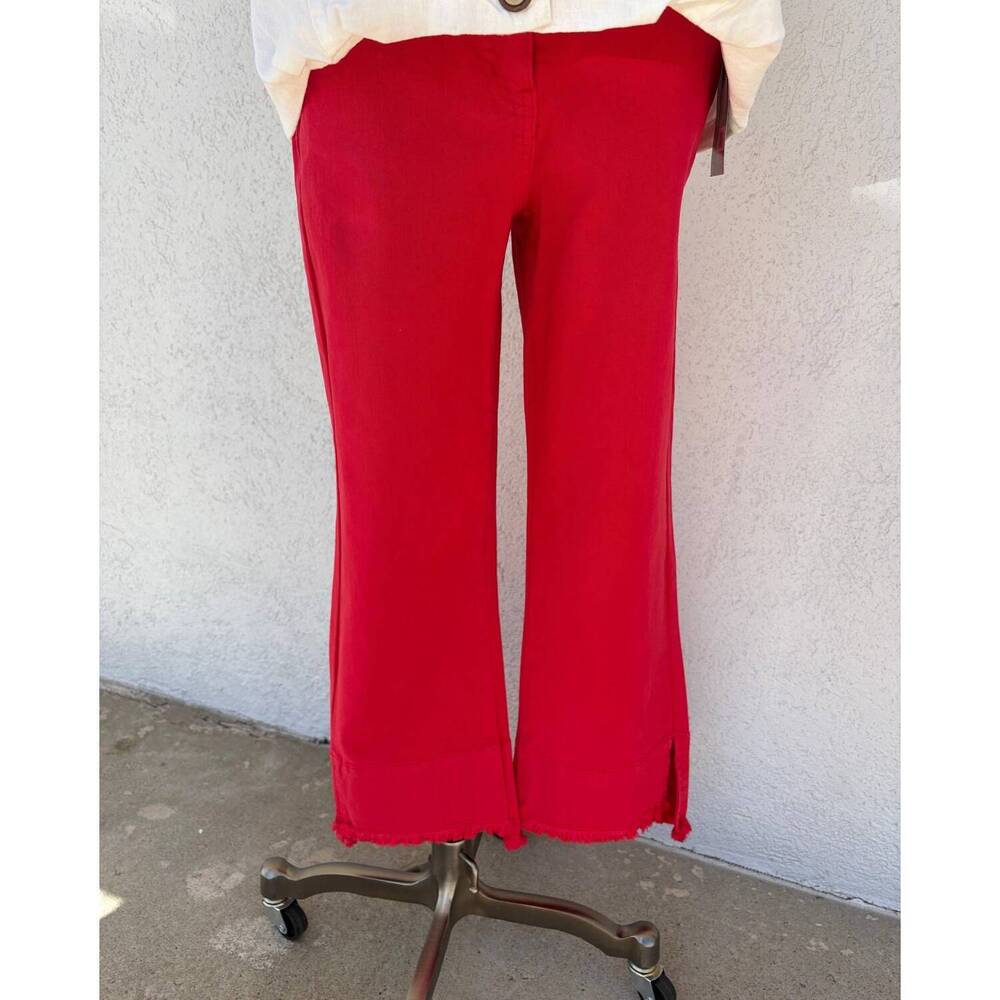 NEW SLIMSATION BY MULTIPLES women's raw hem crop pant in fiery red
